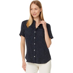 Womens Tommy Hilfiger Stripe Linen Blend Camp Shirt