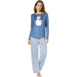 HUE Snowman Smiles Brushed Loose Knit Pajama Set