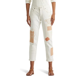 LAUREN Ralph Lauren Patchwork Relaxed Tapered Ankle Jeans in Cream Wash