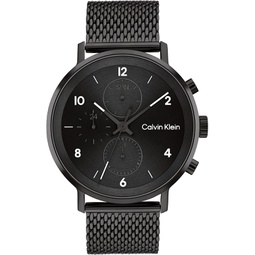 Calvin Klein Mens Multifunction Ionic Plated Black Steel and Mesh Bracelet Watch, Color: Black (Model: 25200108)
