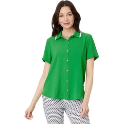 Womens Tommy Hilfiger Short Sleeve Button Up With Ribbed Collar