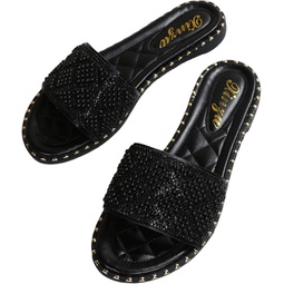 WDIRARA Pearls Slip On Slide Sandals Summer Open Toe Flat Sandals Shoes