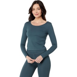 Womens PACT Ribbed Crop Long Sleeve Top