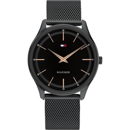 Tommy Hilfiger Mens Quartz Stainless Steel and Mesh Bracelet Watch with Hyper Slim Case, Color: Black (Model: 1710470)