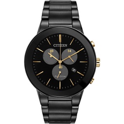 Citizen Mens Eco-Drive Modern Axiom Chronograph Watch in Black Ion Plated Stainless Steel, Black Dial (Model: AT2248-59E)