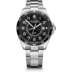 Victorinox FieldForce Classic GMT - Masculine Watch for Men - Black Dial and Silver Stainless Steel Bracelet