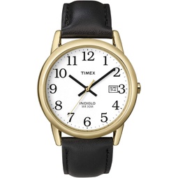 Timex T2H291 Mens Indiglo Easy Reader Gold Tone White Dial Leather Band Analog Watch
