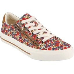 Taos Z Soul Women’s Sneaker - Stylish Platform Sneaker with Removable Footbed, Arch Support, Premium Cushioning, Lace-Up Adjustability, and Easy Access Zipper Red Floral Multi 7.5
