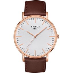 Tissot Mens Everytime 316L Stainless Steel case with Rose Gold PVD Coating Swiss Quartz Watch, Brown, Leather, 21 (T1096103603100)