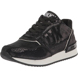 DKNY Womens Sequin Slip on Comfort Sneaker, Black/White, 10