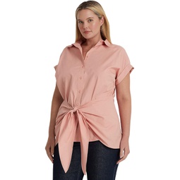 Womens LAUREN Ralph Lauren Plus Size Tie-Front Cotton Broadcloth Shirt