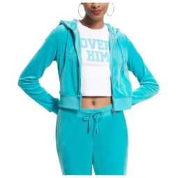 Womens Juicy Couture Solid Classic Juicy Hoodie With Back Bling