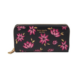 Kate Spade New York Morgan Winter Blooms Embossed Saffiano Leather Zip Around Continental Wallet