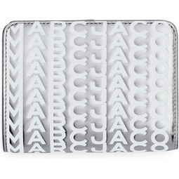 Marc Jacobs The Monogram Metallic Mini Compact Wallet Silver/Bright White One Size