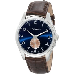 Hamilton Watch Jazzmaster Thinline Small Second Swiss Quartz Watch for Men Swiss Made 40mm Stainless Steel case Blue Dial Analog Watch Sapphire Crystal with Brown Leather Strap (Mo