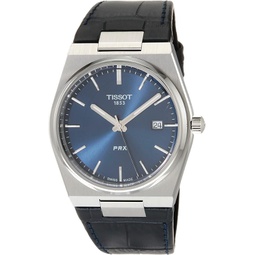 Tissot Mens PRX 316L Stainless Steel case Quartz Watch, Blue, Leather, 12 (T1374101604100)