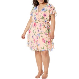 Womens LAUREN Ralph Lauren Plus Size Floral Belted Crinkle Georgette Dress