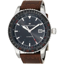Hamilton Watch Khaki Aviation Converter Swiss Automatic Watch 42mm Case, Black Dial, Brown Leather Strap (Model: H76615530)