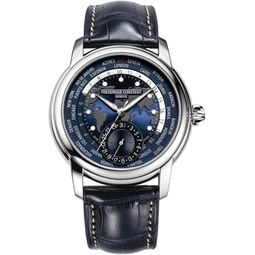 Frederique Constant Mens FC718NWM4H6 Worldtimer Automatic Watch With Blue Leather Band