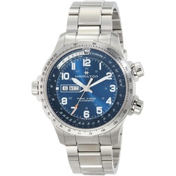 Hamilton Watch Khaki Aviation X-Wind Day Date Swiss Automatic Watch 45mm Case, Blue Dial, Silver Stainless Steel Bracelet (Model: H77765141)