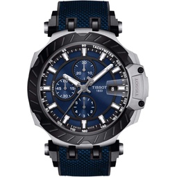 Tissot Mens T-Race 316L Stainless Steel case with Black PVD Coating Swiss Automatic Chronograph Watch with Rubber Strap, 22 (Model: T1154272704100), Blue,Black