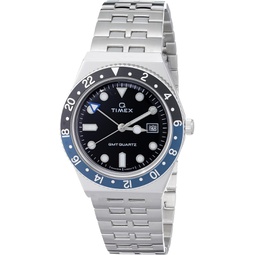 Timex Mens Q GMT 38mm Watch - Black Dial Blue Accent