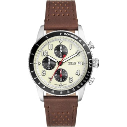 Fossil Mens Sport Tourer Quartz Stainless Steel Chronograph Watch, Color: Brown Leather (Model: FS6042)