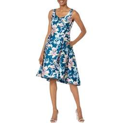 Adrianna Papell Printed Floral Mikado Dress with High-Low Hem