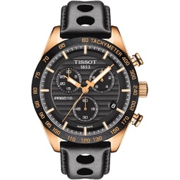 Tissot mens Tissot PRS 516 Chronograph 316L stainless steel case with rose gold PVD coating Quartz Watch, Black, Leather, 20 (T1004173605100)