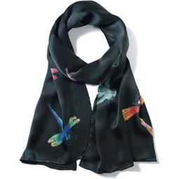 Invisible World Womens Silk Scarf Long Satin for Hair or Head Dragonfly Black
