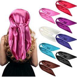 8 Pieces Silk Feeling Head Scarf 35 x 35 Inch Satin Scarf Solid Color Hair Scarves Square Hair Wrapping Gift Headscarf Scarves for Women Girls, 8 Colors