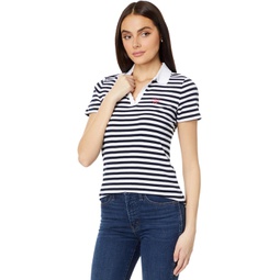 Womens Tommy Hilfiger Short Sleeve Striped Johnny Collar Polo