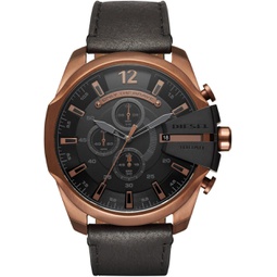 Diesel Mens Mega Chief Quartz Stainless Steel and Leather Chronograph Watch, Color: Rose Gold-Tone, Black (Model: DZ4459)