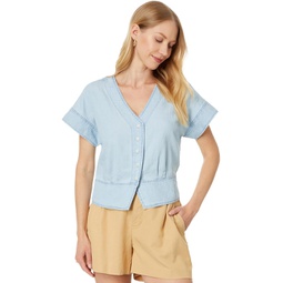 Womens Madewell Denim Pleated Short-Sleeve Top in Doral Wash