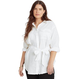 Womens LAUREN Ralph Lauren Plus Size Belted Linen Shirt