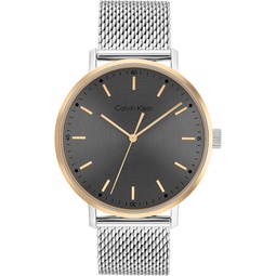 Calvin Klein Mens Quartz Two Tone Stainless Steel and Mesh Bracelet Watch, Color: Silver (Model: 25200047)