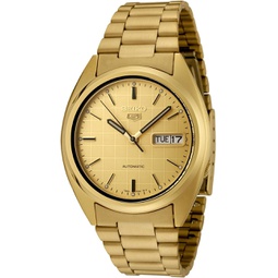 SEIKO Mens SNXL72 5 Automatic Gold Dial Gold-Tone Stainless Steel Watch