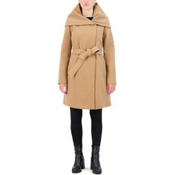 Cole Haan Belted Asymmetric Zip Front Soft Twill Coat