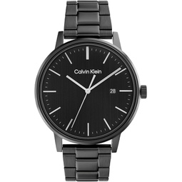 Calvin Klein Mens Quartz Ionic Plated Black Steel and Link Bracelet Watch, Color: Black (Model: 25200057)