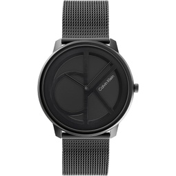 Calvin Klein Unisex Quartz Ionic Plated Black Steel and Mesh Bracelet Watch, Color: Black (Model: 25200028)