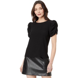 Vince Camuto Crew Neck Gathered Puff Sleeve Blouse