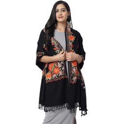 Kashmiri Embroidery Indian Shawl Stole Scarf Wrap for Wedding Parties Bridesmaid Prom (Black, 28 inch x 80 inch) by The MadhuSudan Gallery