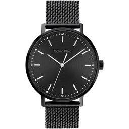 Calvin Klein Mens Quartz Ionic Plated Black Steel and Mesh Bracelet Watch, Color: Black (Model: 25200046)