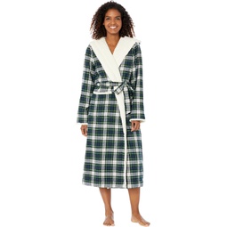 Womens LLBean Scotch Plaid Flannel Sherpa Lined Long Robe
