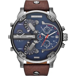 Diesel Mens 57mm Mr. Daddy 2.0 Quartz Stainless Steel and Leather Chronograph Watch, Color: Silver, Brown (Model: DZ7314)