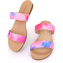 Allegra K Womens Tie Dye Open Toe Slides Slippers Slip on Flats Slides Sandals