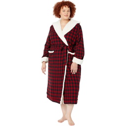 Womens LLBean Plus Size Scotch Plaid Flannel Sherpa Lined Long Robe