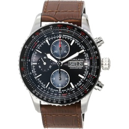 Hamilton Watch Khaki Aviation Converter Swiss Automatic Chronograph Watch 44mm Case, Black Dial, Brown Leather Strap (Model: H76726530)