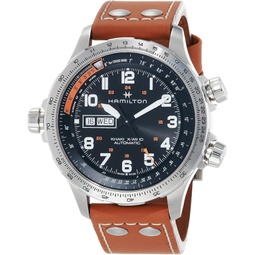 Hamilton Watch Khaki Aviation X-Wind Day Date Swiss Automatic Watch 45mm Case, Black Dial, Brown Leather Strap (Model: H77755533)