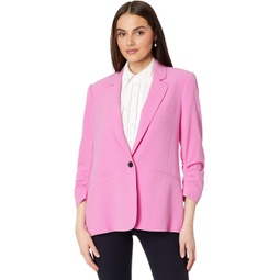 CeCe One Button Blazer With 3/4 Ruched Sleeves